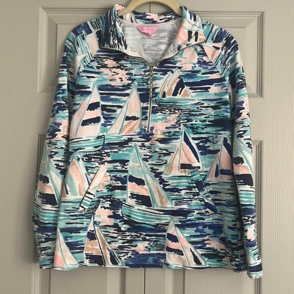 Lilly Pulitzer Half Zip Sailboat Pullover Sweatshirt Size XS‎
